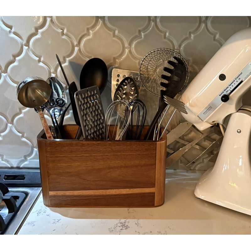 A Kitchen Utensil Rack Suitable for Counters Or Tabletops, Featuring a Large Capacity with Four Storage Compartments, a Wooden Cooking And Dining Utensil Shelf, Vintage Minimalist Decor, And a Sturdy, Durable Utensil Holder
