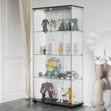 Romona Glass Display Cabinet, Curio Cabinet, Bookcase with 4 Shelf Double Door, Black