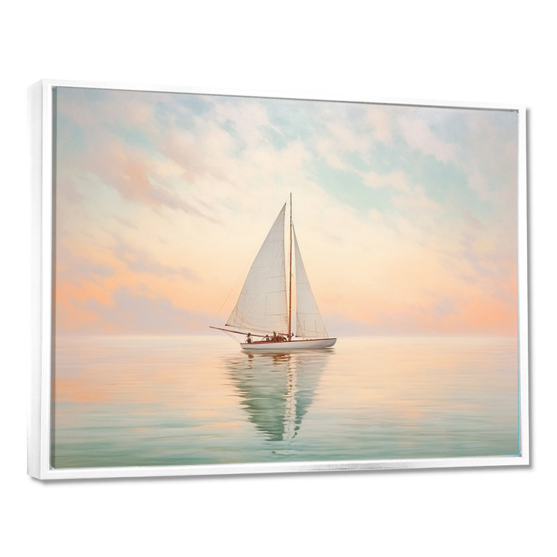 Bateau, eaux éthérées II - impressions sur toile, H 12 po x l 20 po x P 1 po, Cadre flottant blanc