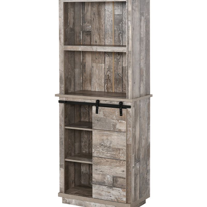 Buffet de cuisine avec huche, armoire de rangement pour garde-manger avec porte de grange coulissante, tablette réglable