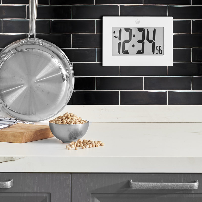 Large Digital Wall Clock with FoldOut Table Stand, White