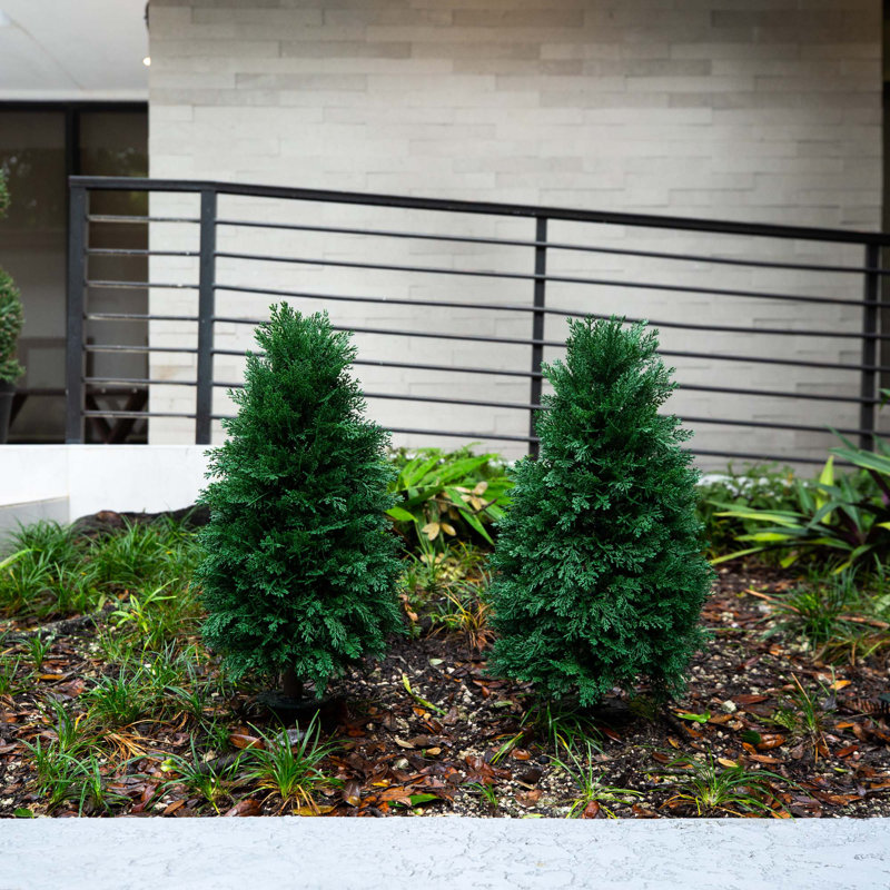 Faux Cedar Plant in Ground Stake, 30" H x 11" W x 11" D