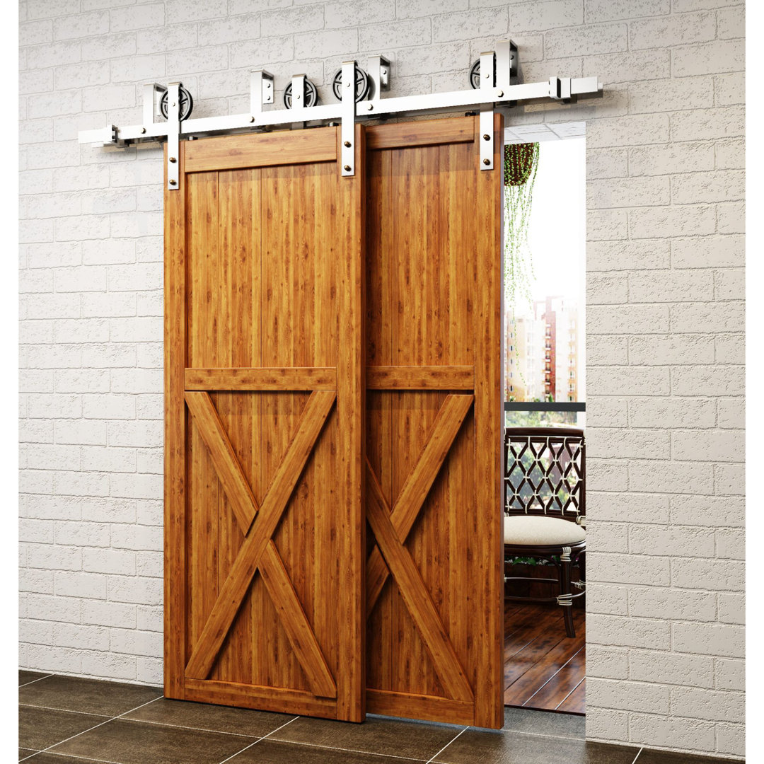 Brushed Nickel Spoke Wheel Design Double Track Bypass Two Door Hardware Kit （Door Not Included） Homacer Track 