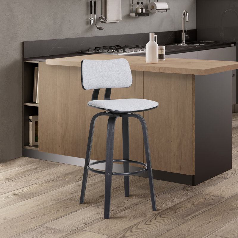Khymari Modern Swivel Counter or Bar Height Armless Bar Stool in Fabric, Wood, and Metal, Bar Stool (30" Seat Height)