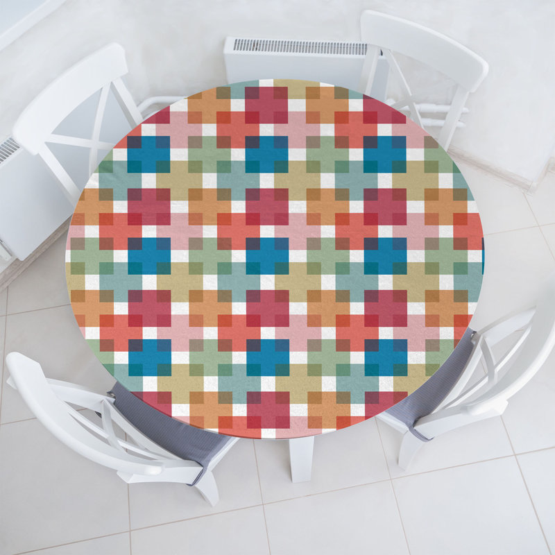 Gracie Oaks Geometric Fitted Round Tablecloth Multicolor