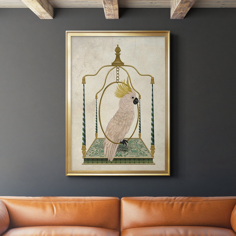 " White Cockatoo On Swing ", 42.5" H x 30.5" W x 1" D, Gold