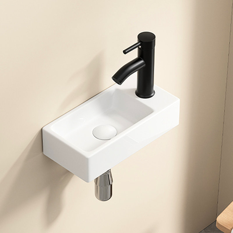 Lavabo mural en céramique blanc laiteux American Design, trou de robinet à droite, forme rectangulaire, petit et élégant pour les espaces, 14,19 x 6,97 x 3,56 po