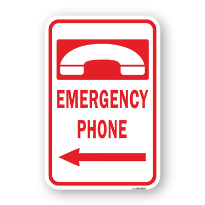 Emergency Phone W/ Left Arrow Sign 12" X 18" Heavy-Gauge Aluminum Rust Proof Parking Sign