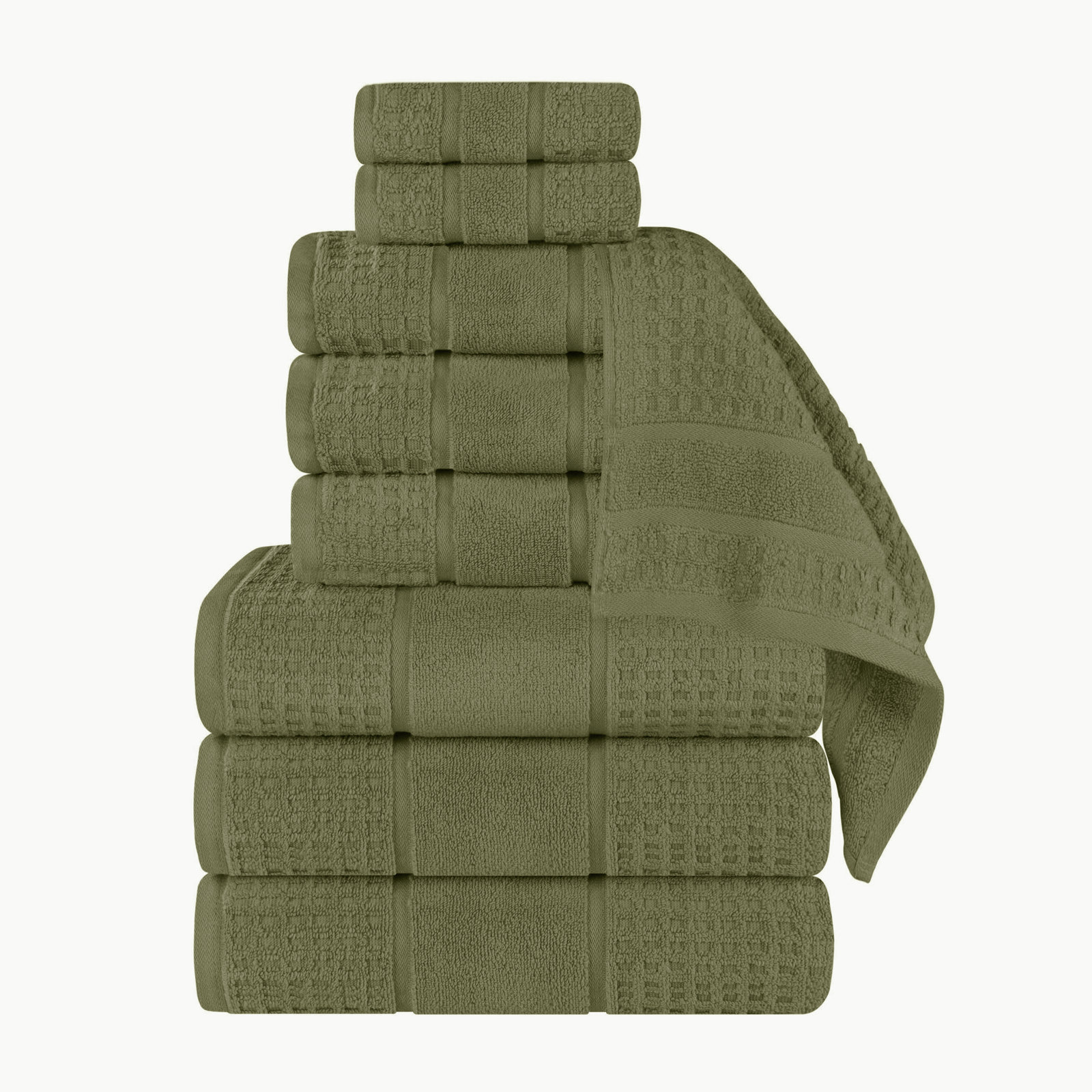 Hisela Zero Twist Cotton Solid Waffle Honeycomb Plush Soft Absorbent Medium Weight Assorted Towel Set, Forest Green