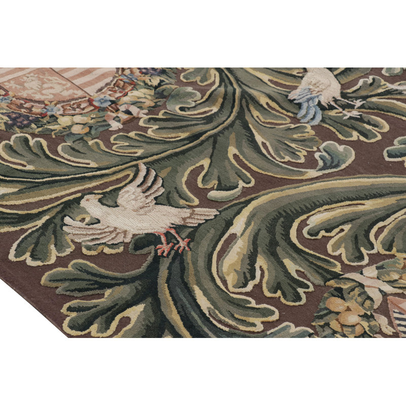 Rug & Kilim’S Armorial Tudor Style Rug In Black, With Beige, Blue And Gold Tones, Rectangle 9'1" x 14'1"