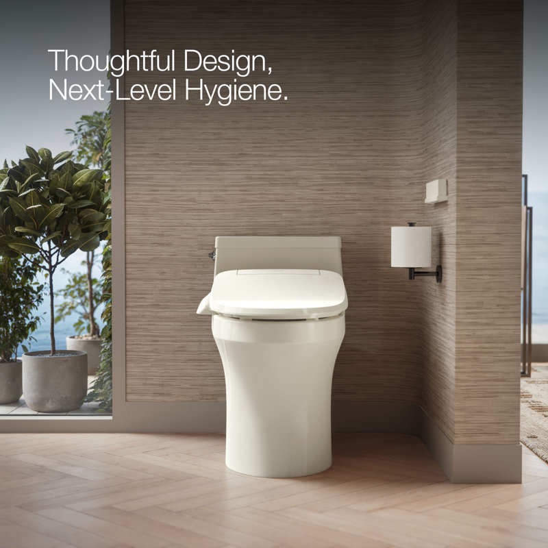 PureWash E700 Elongated Heated Bidet Toilet Seat with Remote Control, Bidet Warm Water, Biscuit