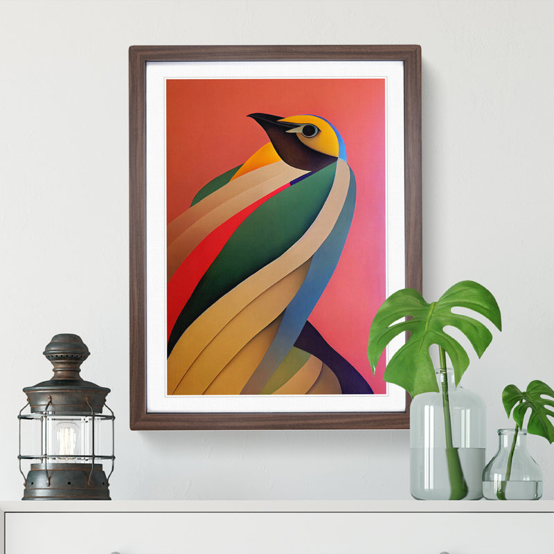 Angelic Bird Abstract - Wall Art, 34cm H x 25cm W, Walnut Framed