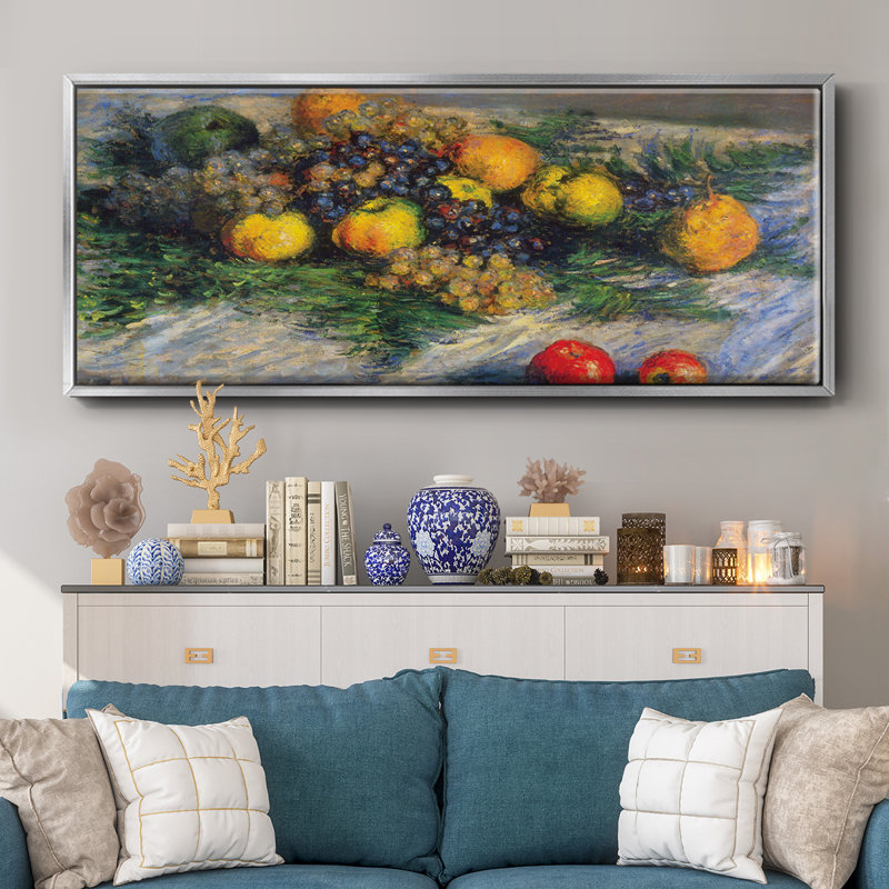 Nature morte encadrée sur toile par Claude Monet, Toile argentée avec cadre flottant, H 8 po x l 20 po x P 1,5 po