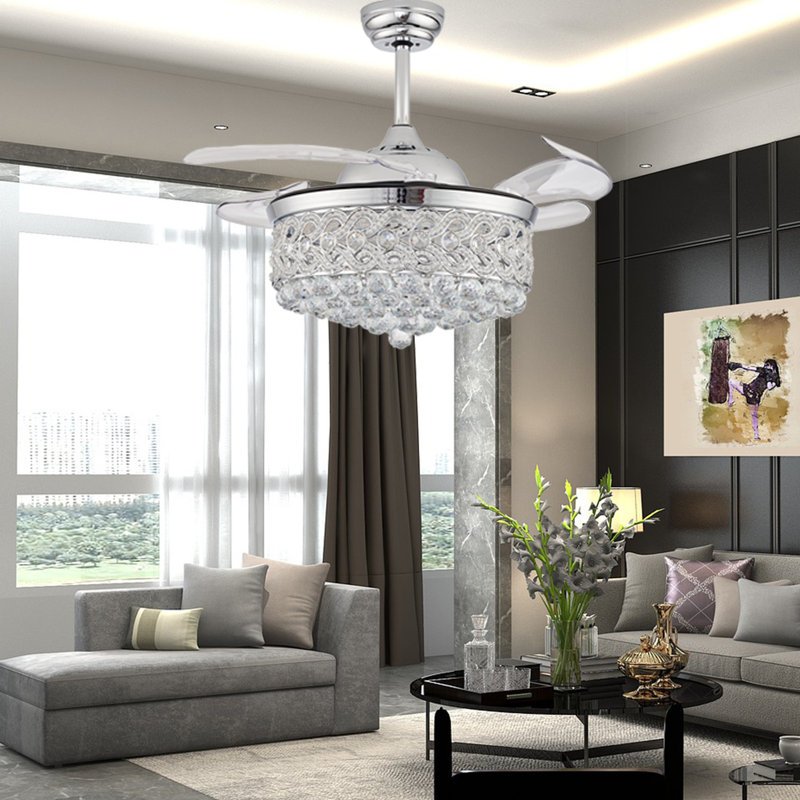 Haliey 4 - Blade LED Crystal Ceiling Fan with Remote Control and Light Kit Included, 17.7" H x 36" W x 36" D