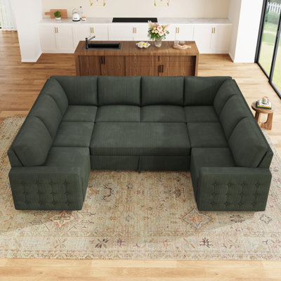 Rundey U Shaped Sleeper Sofa Sectional Sofa Bed With Storage Seat
