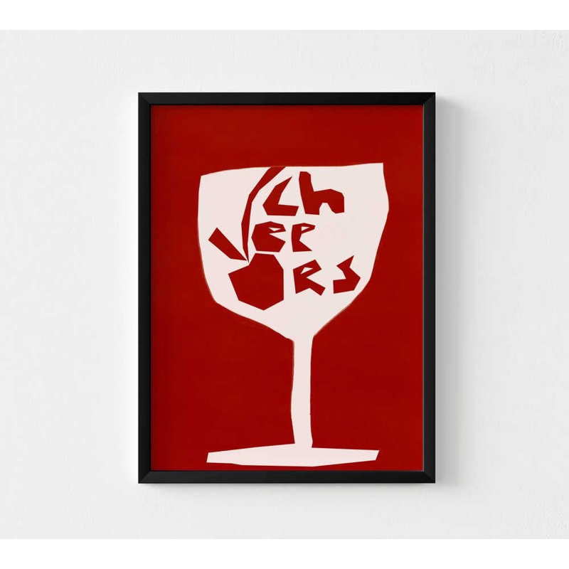 Cheers, reproduction d'art à l'aquarelle rouge (encadrée ou non, différentes tailles), H 18 po x l 24 po, Noir