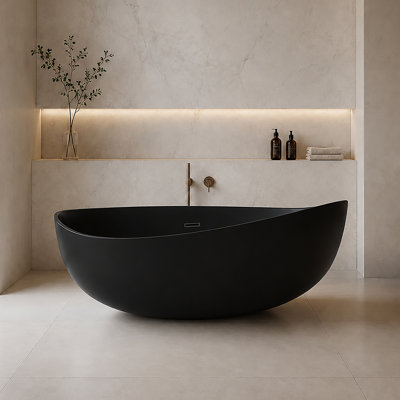 Newport  71" x 44" Freestanding Tub Solid Surface Stone Resin Soaking Bathtub - Black