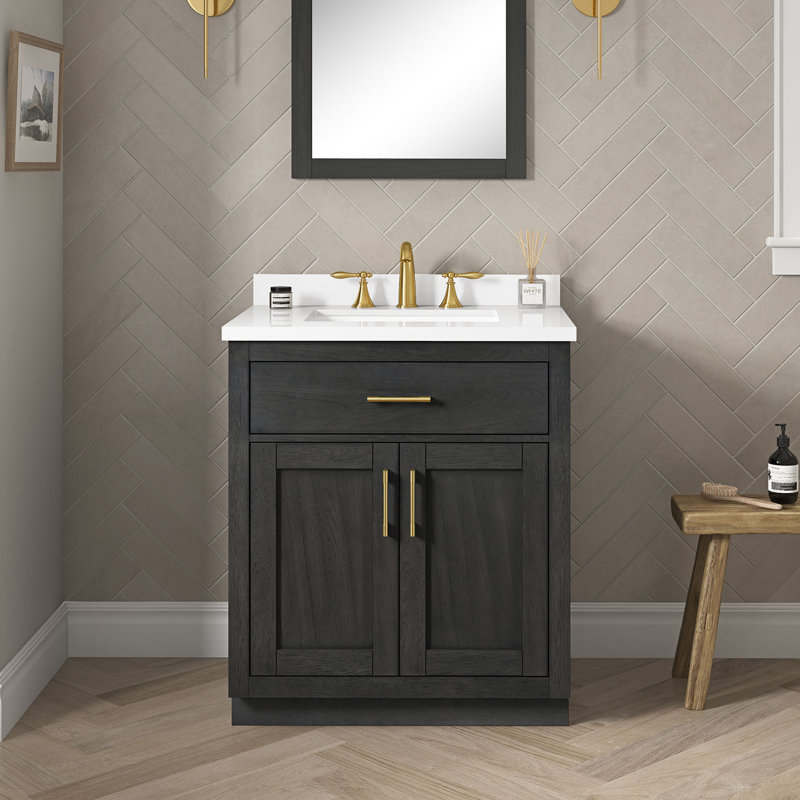 Meuble-lavabo simple 30 po avec comptoir de qualité supérieure OVE Decors Bailey, Doré, Bois noir mat
