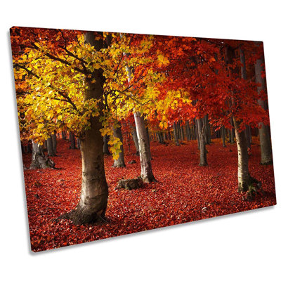 Autumn Forest Red Landscape - Wrapped Canvas Print