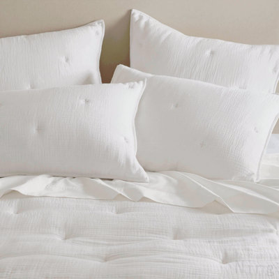 3-Piece King Cotton  Embroidered Quilt Set,White