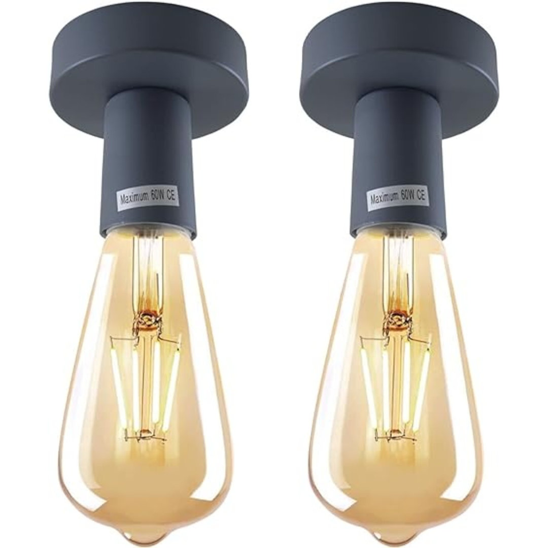 2-Pack Retro Industrial Ceiling Lights – Flush Mount, E27 Base, 60W Max, Ideal For Kitchens, Hallways, Utility Rooms & Low Ceilings