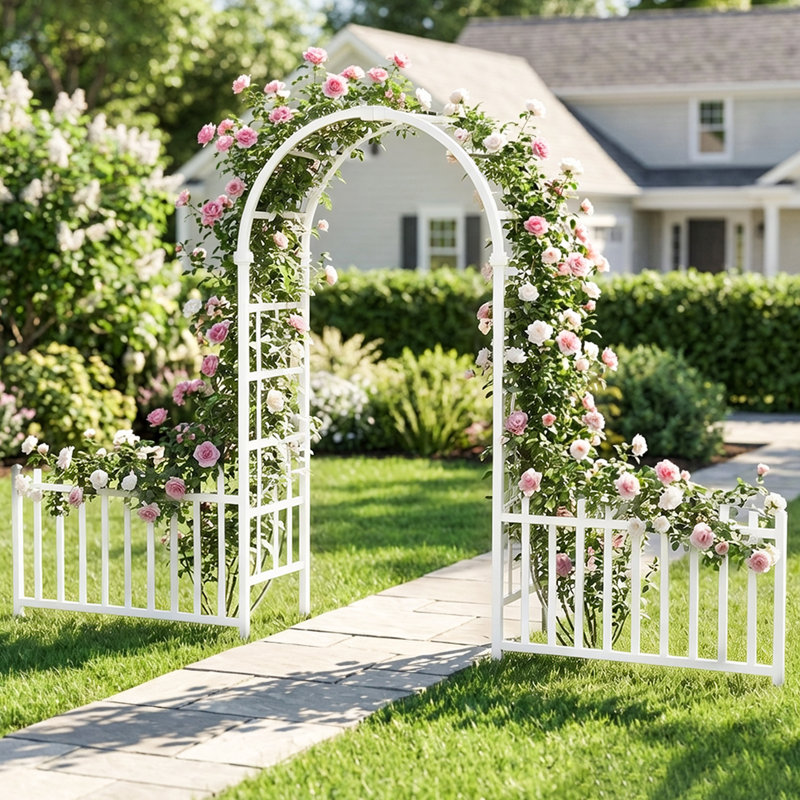 7Ft White Vinyl Garden Arbour With Fences, White