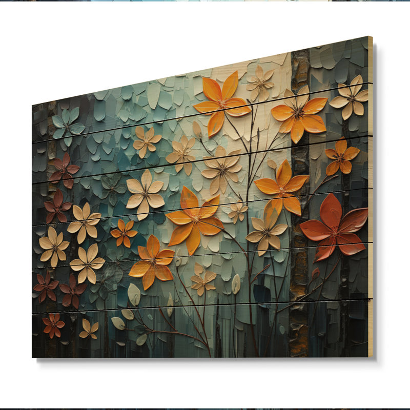 Feuilles d'automne symphonique patchwork II - impression sans cadre sur bois, H 24 po x l 32 po x P 0,78 po