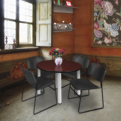 Kee Round Breakroom Table Top, 4 Zeng Stack Chairs