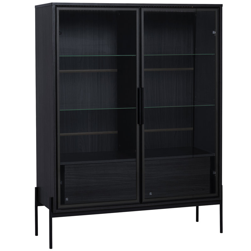 51.2'' Freestanding Display Cabinet, Pantry With 2 Storage Drawers And Glass Doors,  Cabinet With 4-Tier Adjustable Shelves And Led Light, For Living Room, Kitchen, Office - Black