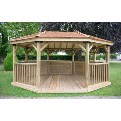 5.3m x 3.8m Wooden Gazebo with Cedar Roof with Installation Service