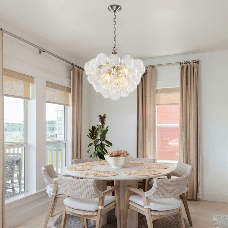 4-light Modern Glass Bubble Chandelier, 24"d, Nickel