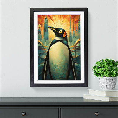 Penguin Deco No.2 - Single Picture Frame Print on Wood