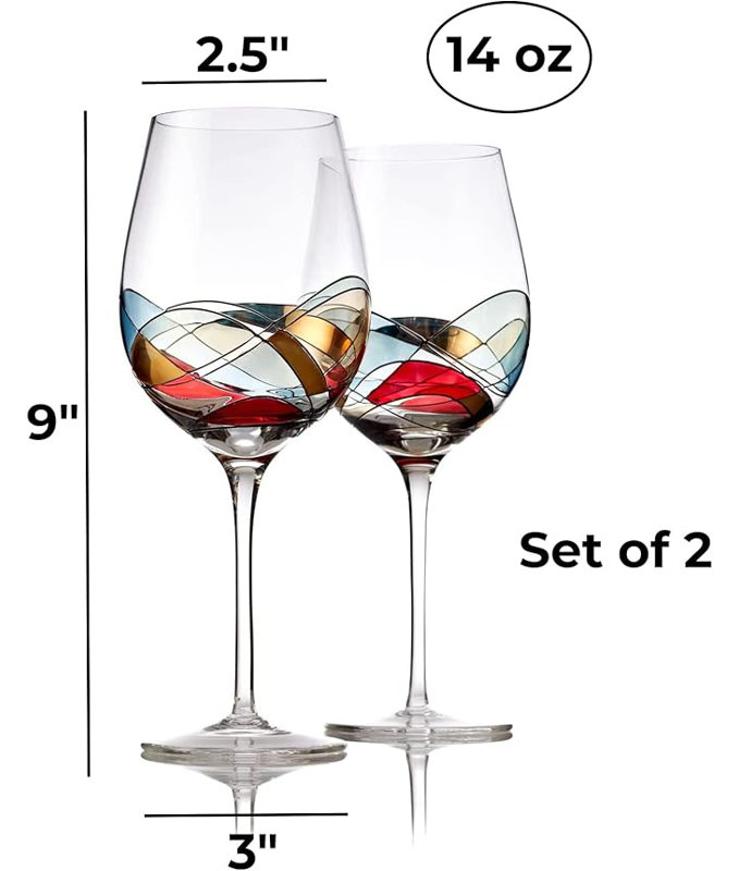 Ensemble de 2 verres à vin peints à la main - rouge - 14 oz