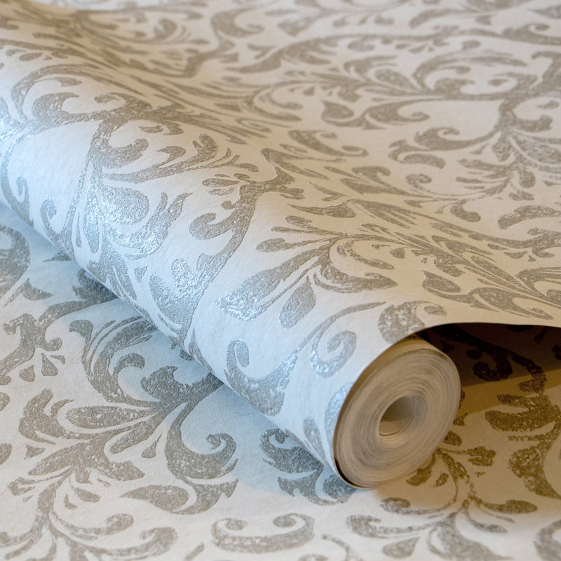 Urban Classics Collection Notting Hill Metallic Loft Damask Wallpaper Roll, Cream