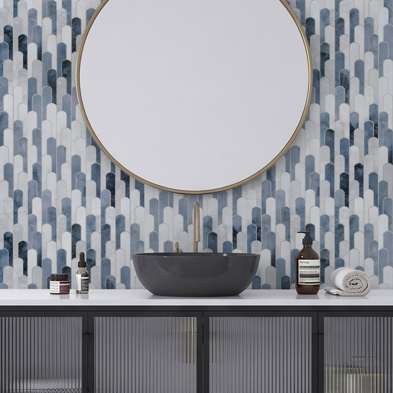 Carreau de mosaïque 12,5 po x 11,2 po, Ciment bleu