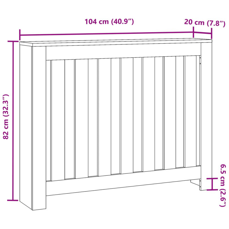 Small Radiator Cover, White, 104 x 20 x 82 cm, Vertical Slats