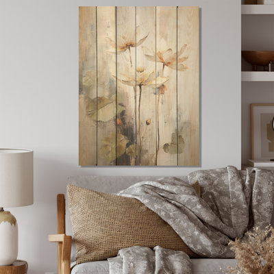 Vintage Lotus Connection I - Lotus Wood Wall Art On Natural Pine Wood