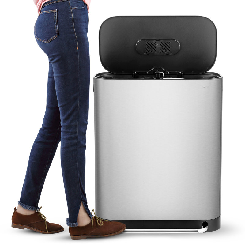 16-Gallon Stainless Steel Kitchen Trash Can with Pedal and Side Bin
