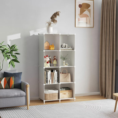 8 Cube Storage Organizer, Closet Organizer Storage Shelf, Bookcase Bookshelf, DIY Stackable Storage Cubes Shelves For Closet, Bedroom, Home, Office, White