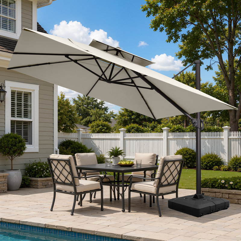 128' X 128' Square Cantilever Umbrella with Weighted Base, Gris