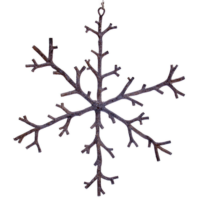 The Holiday Aisle® Twig Snowflake Ornament. Includes 6 pieces per bag., 0.5" H x 8" W x 8" D, Frosted Beige