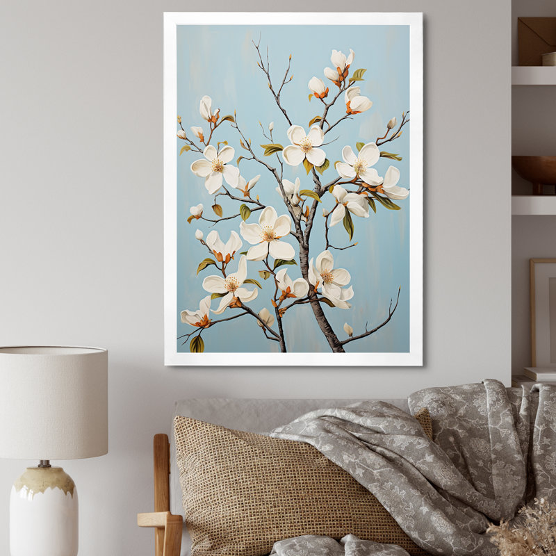 Paysage de cornouiller blanc II - impressions sur toile de cornouiller, H 40 po x l 30 po x P 1,5 po, Cadre simple blanc