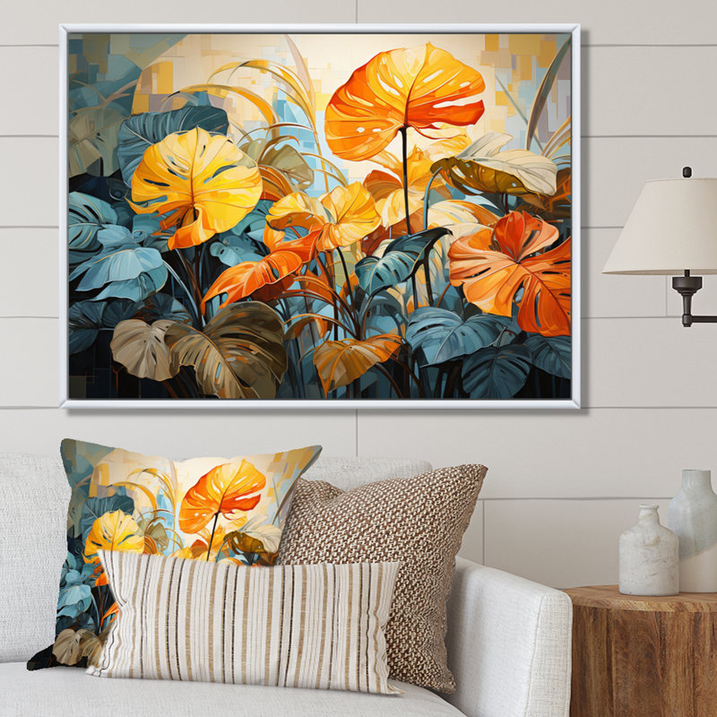 «Tropical Green Foliage», reproduction d'art sur toile, H 30 po x l 40 po x P 1,5 po, Cadre flottant blanc