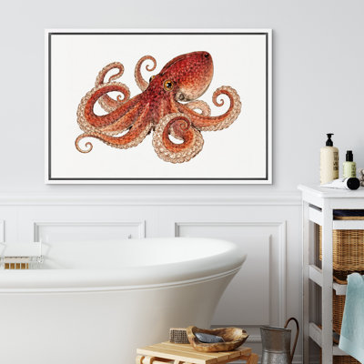Illustration détaillée de pieuvre rouge marine, thème côtier, impression sur toile encadrée