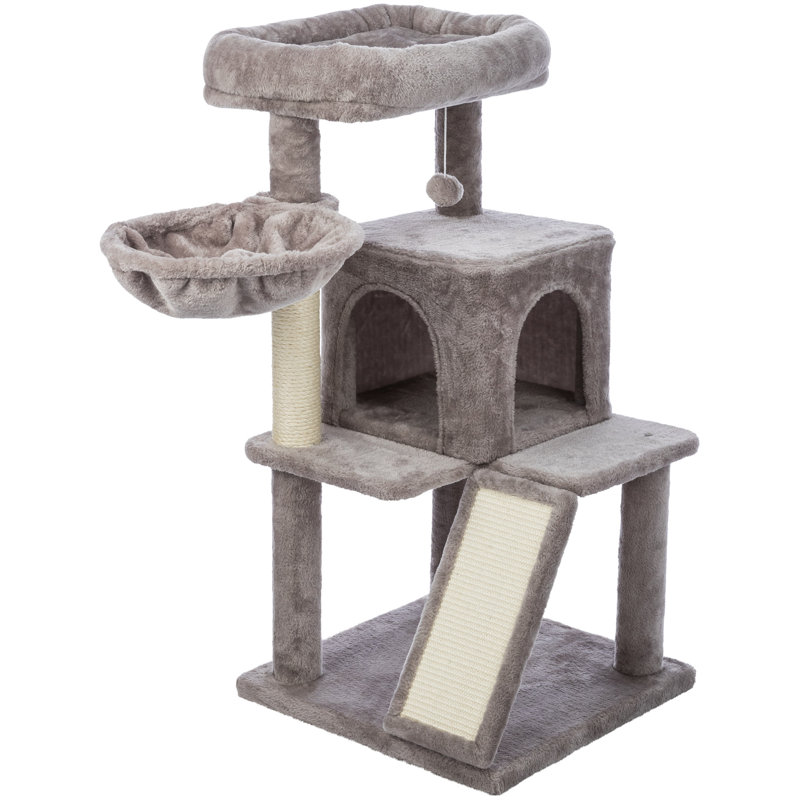 TRIXIE Pepito 39.4" Cat Tower, 3-Level Cat Tree with Sisal Scratching Posts and Ramp, Plush Condo and Hammock