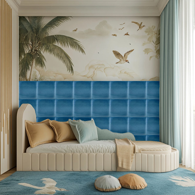Petits panneaux muraux tapissiers carrés bleu clair, ensemble de 4, décoration murale, panneaux muraux 3D, panneaux muraux décoratifs, panneaux de tête de lit, panneaux sonores