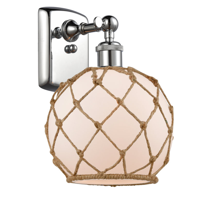 Larocque Armed Sconce, Polished Chrome, 6 Watt Vinage LED Bulb, White with Brown Rope