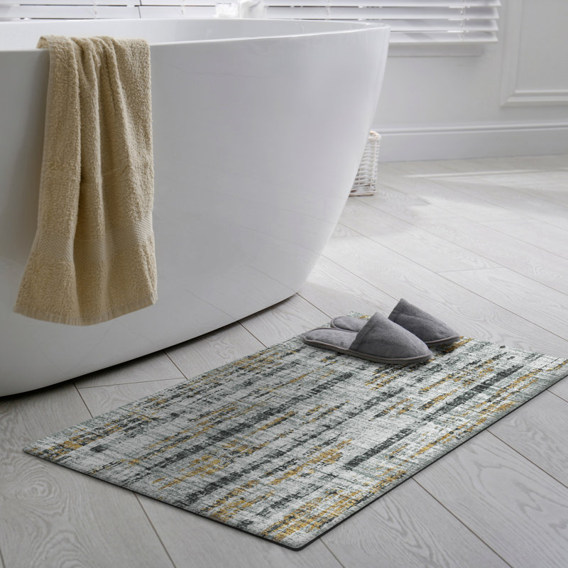 Tapis abstrait gris tissé à la machine, Rectangle 1 pi 8 po x 2 pi 6 po