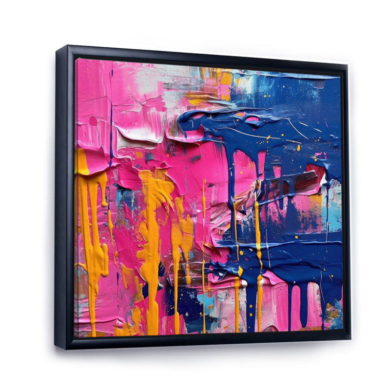 Explosions de couleur rose et bleue - Imprimé, H 36 po x l 36 po x P 1,5 po, Cadre flottant noir