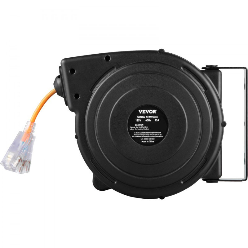 50ft Retractable Extension Cord Reel 14AWG/3CSJTOW Power Cord Reel